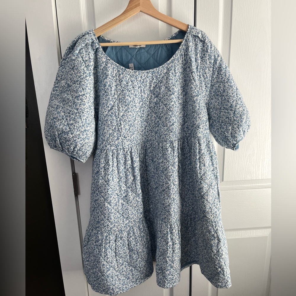 Madewell Floral Blue Quilted Dress New With Tags